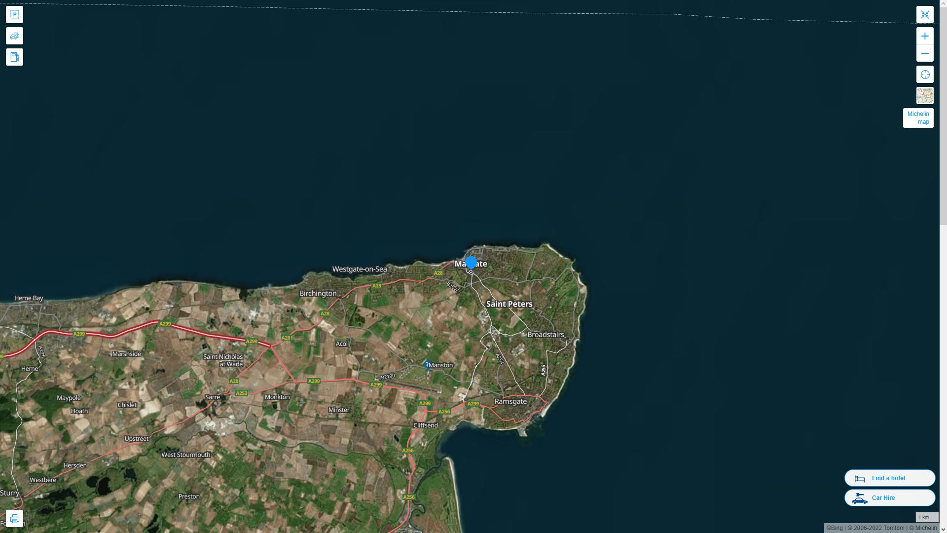 Margate Royaume Uni Autoroute et carte routiere avec vue satellite